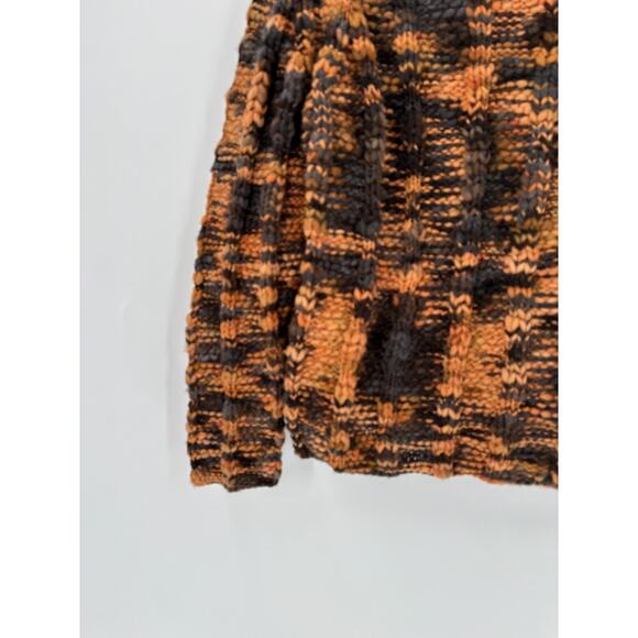 Handmade Sweater Womens Small Orange Black Chunky Knit Pullover Mock Neckline - Picture 9 of 16